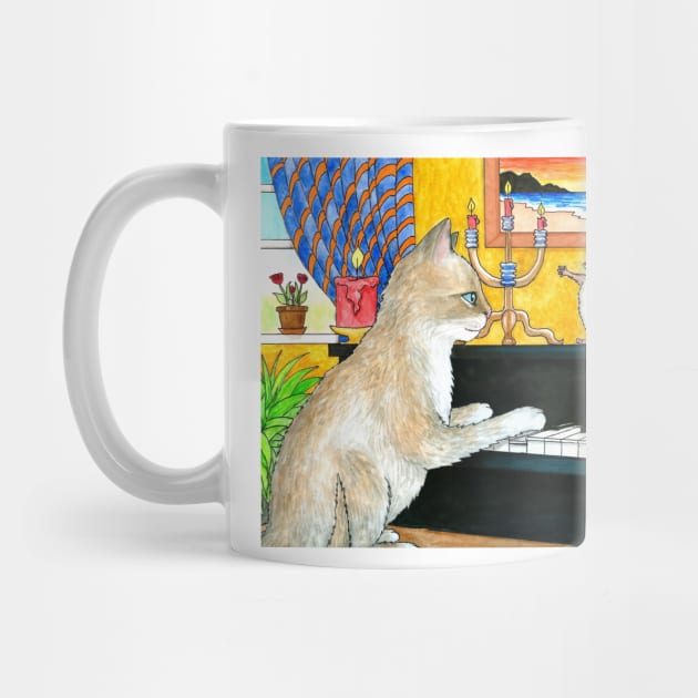 Funny Cat playing piano Cat 506 by artbylucie